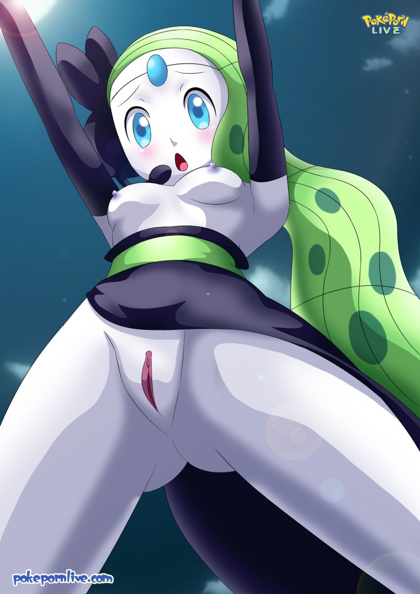 bbmbbf blue_eyes breasts female green_hair meloetta nintendo palcomix pokemon pokemon_(game) pokepornlive pussy