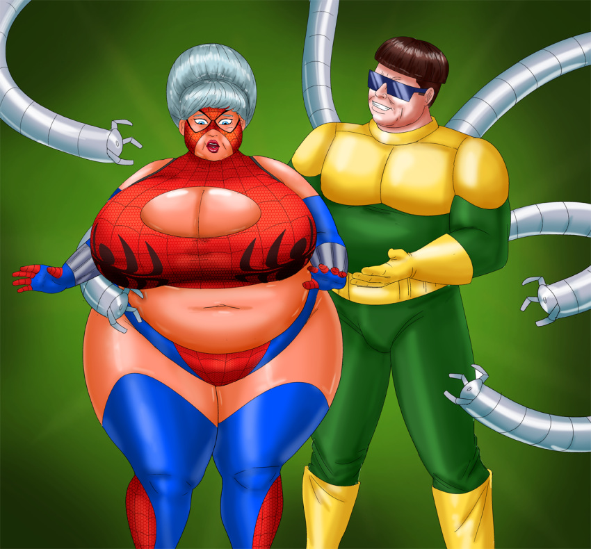 brown_hair dr._octopus genderswap gilf green_outfit grey_hair marvel marvel_comics saturnxart spider-man_(series)