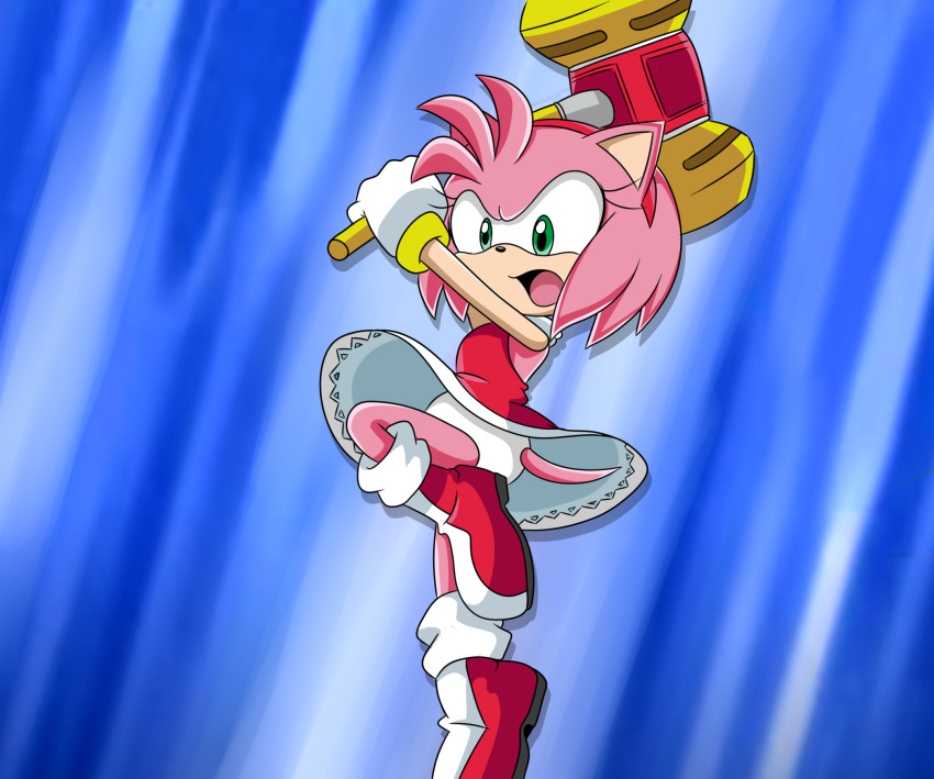 1girl amy_rose anthro female_only furry green_eyes hammer hedgehog panties pantyshot piko_piko_hammer pink_body sega sonic_the_hedgehog_(series) underwear upskirt white_panties