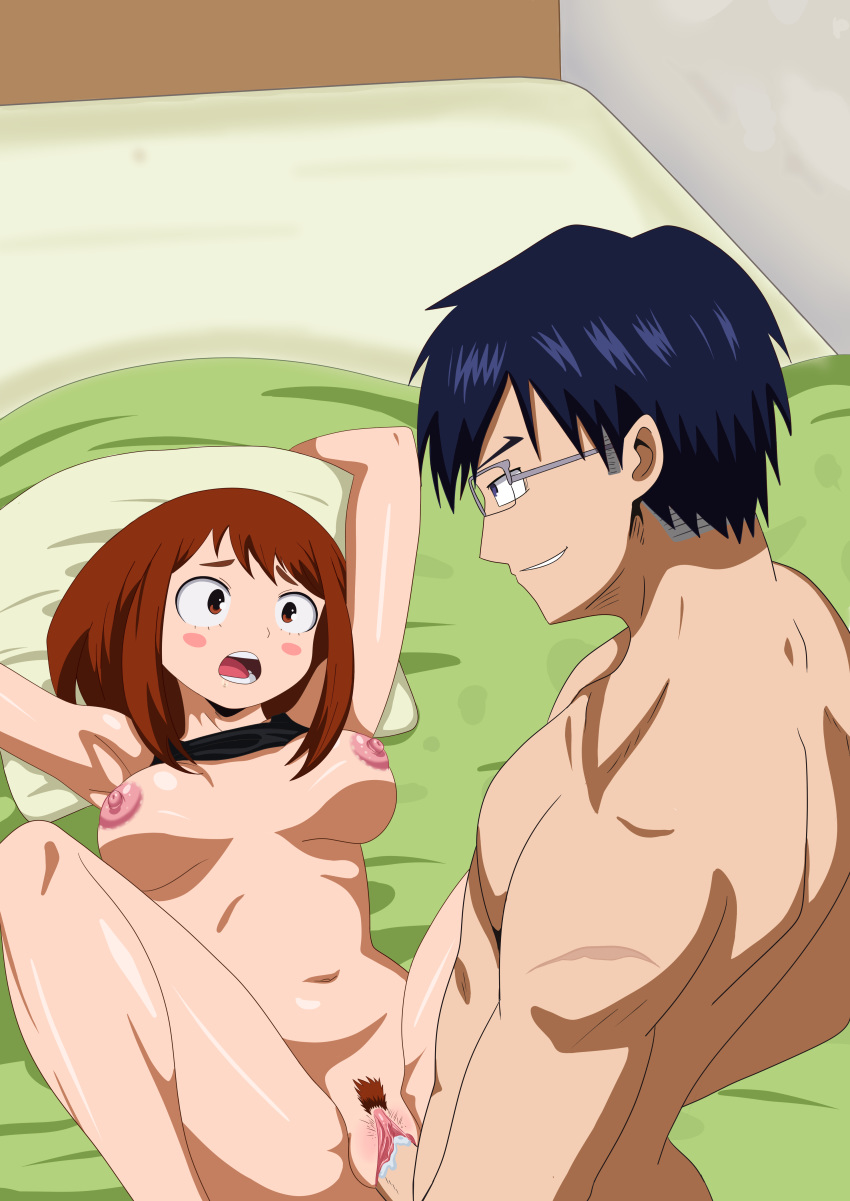 1boy 1girl boku_no_hero_academia cum cum_in_pussy cum_inside male/female missionary my_hero_academia nude ochako_uraraka tenya_lida vaginal vaginal_penetration yuya73