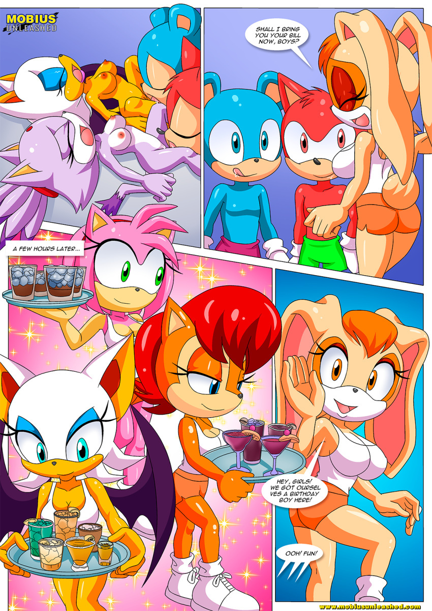 4girls amy_rose archie_comics bbmbbf blaze_the_cat hooters mobian mobian_(species) mobian_hooters mobians mobius_unleashed nipples nude palcomix rouge_the_bat sally_acorn sega sonic_(series) sonic_the_hedgehog_(series) vanilla_the_rabbit