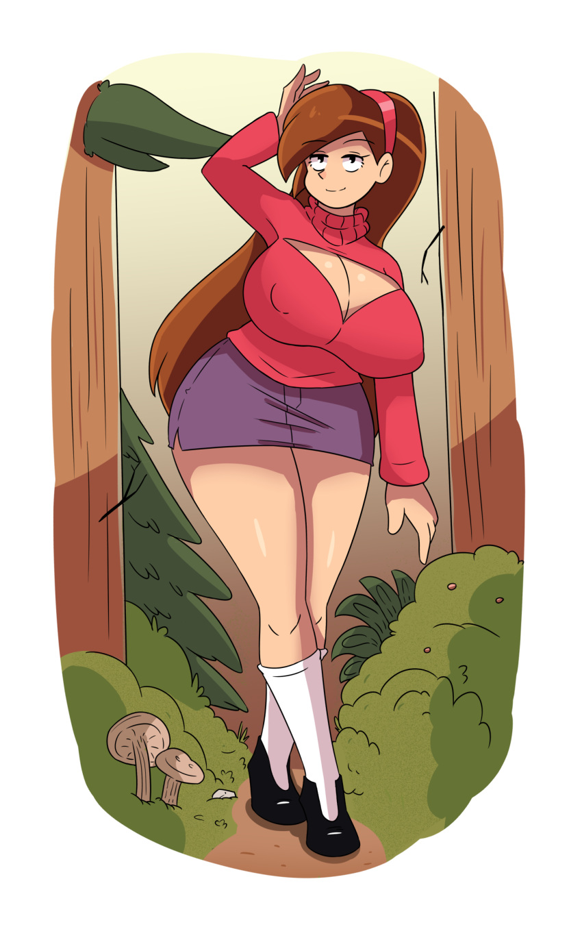 big_breasts breasts cleavage cleavage_cutout female gravity_falls looking_at_viewer mabel_pines rexcrash64 rexcrash64_(artist) smile solo sweater