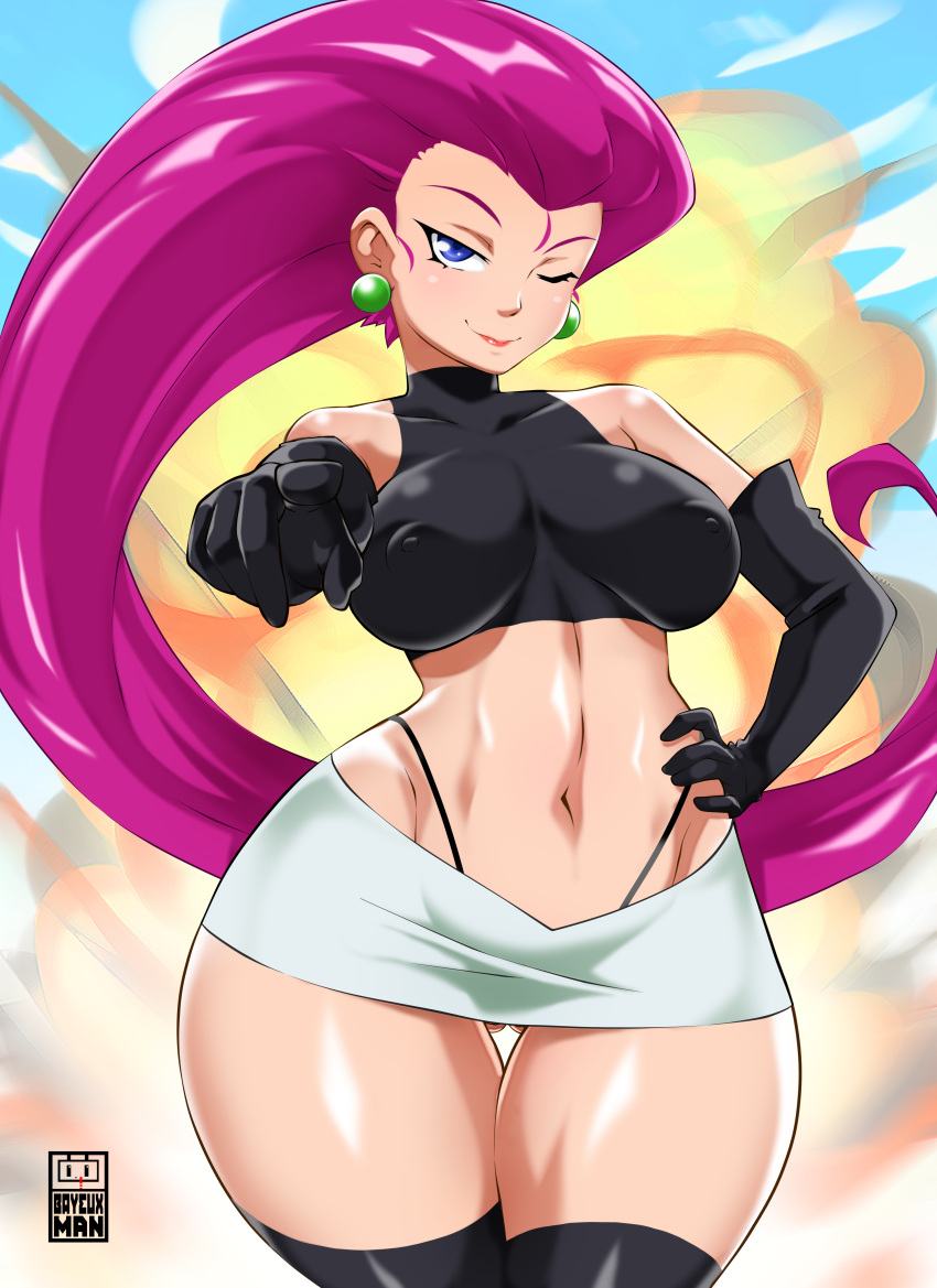 1girl bayeuxman big_breasts breasts female_only high_res high_resolution humans_of_pokemon jessie_(pokemon) long_hair mature mature_female musashi_(pokemon) nintendo patreon patreon_paid patreon_reward pokemon pokemon_(anime) red_hair solo_female solo_focus team_rocket