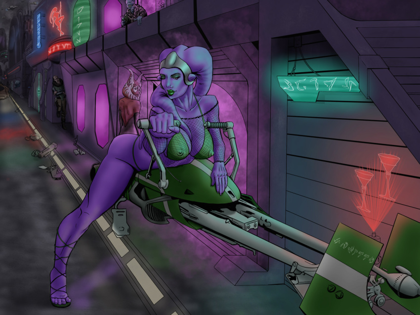 alien alien_girl bra breasts female female_alien looking_at_viewer mostly_nude outdoor standing star_wars togruta twi'lek vehicle