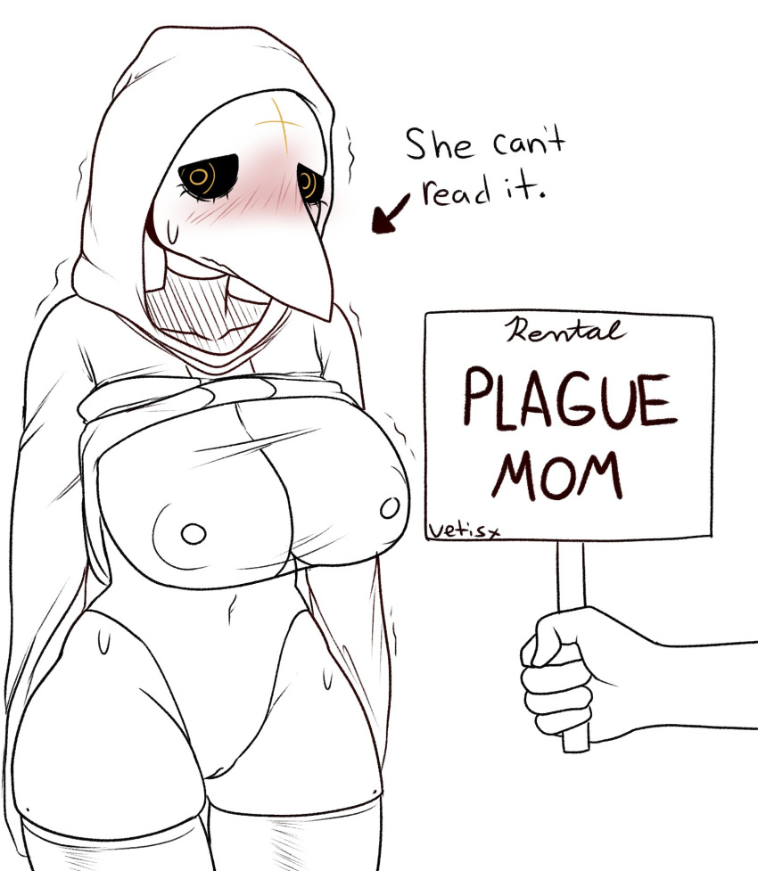 big_breasts blush breasts embarrassed leotard margaret nipples plague_doctor plaguemom_margaret vetis