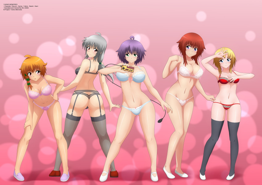 5_girls 5girls ass bikini bra breasts female garter_belt kanna_albeecht kaori_shiruko mostly_nude multiple_girls naomi_kokoro narumi_tanaka nipples panties standing underwear video_games yukino_aguria yukino_memories zel-sama