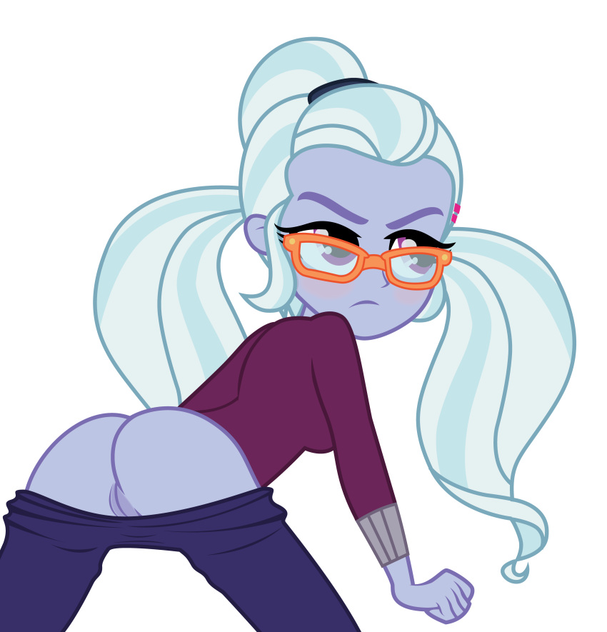 1girl ass bent_over bespectacled blush equestria_girls exposed_ass female female_only friendship_is_magic glasses long_hair my_little_pony pantyhose pantyhose_down partially_clothed presenting_hindquarters school_uniform solo spectre_z standing sugarcoat transparent_background uniform