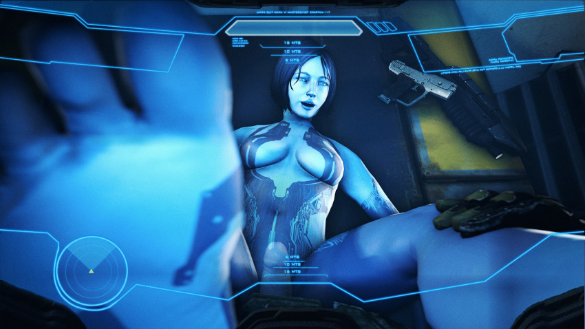 breasts cortana gun halo_(series) hud john-117 master_chief navel penis qetesh short_hair toes weapon