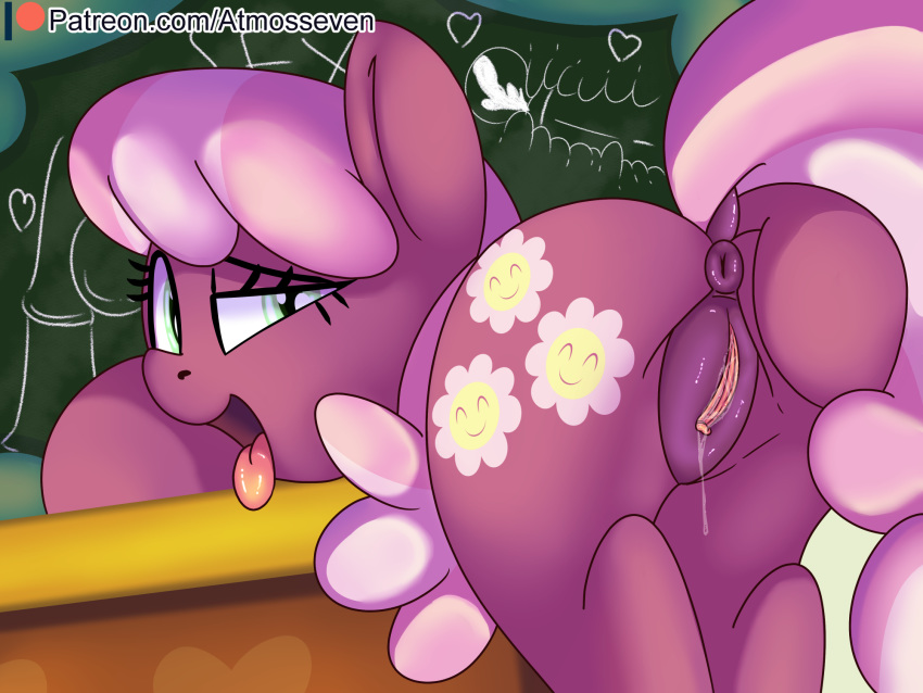 1girl anus ass chalkboard cheerilee cheerilee_(mlp) classroom cutie_mark earth_pony female female_only female_teacher friendship_is_magic green_eyes indoors looking_at_viewer my_little_pony nude open_mouth pony presenting_hindquarters pussy pussy_juice solo tail teacher tongue_out vaginal_juices