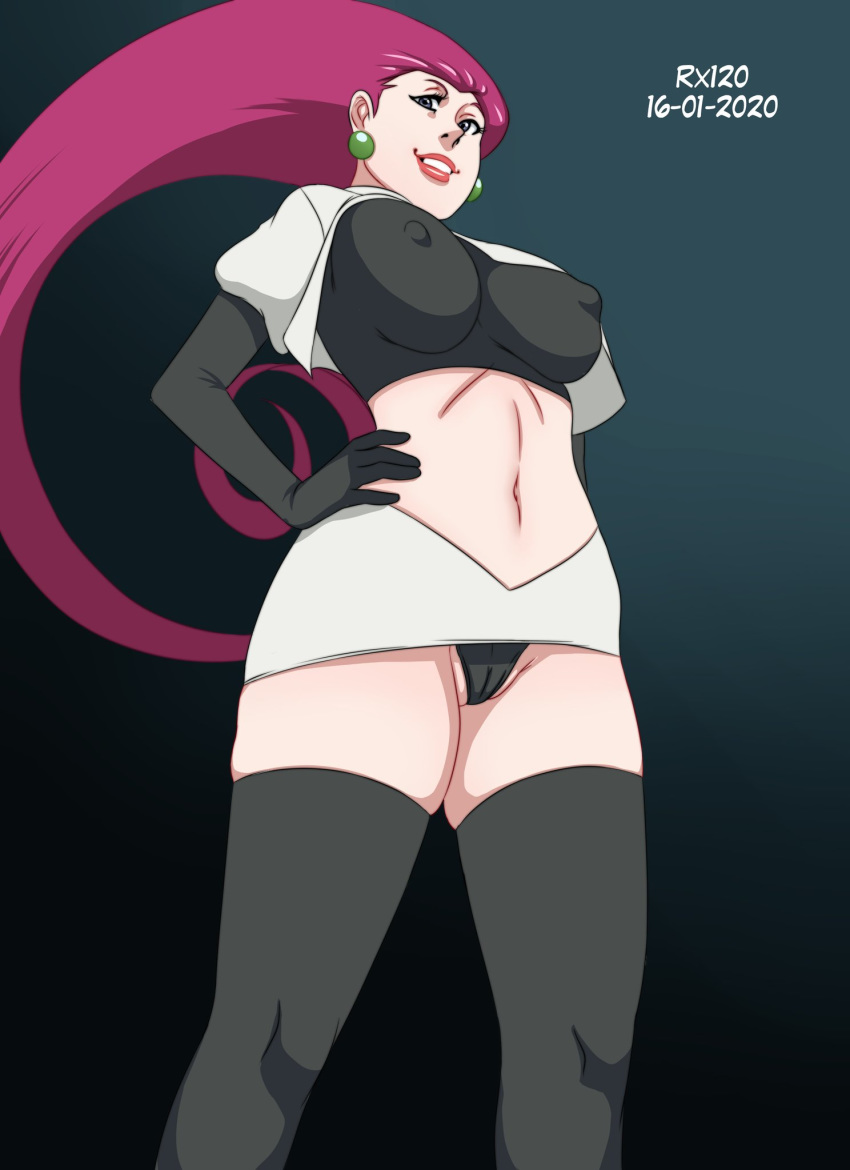 1girl black_panties humans_of_pokemon jessie_(pokemon) long_hair miniskirt musashi_(pokemon) panties pokemon pokemon_(anime) purple_hair rx120 skirt team_rocket underwear upskirt