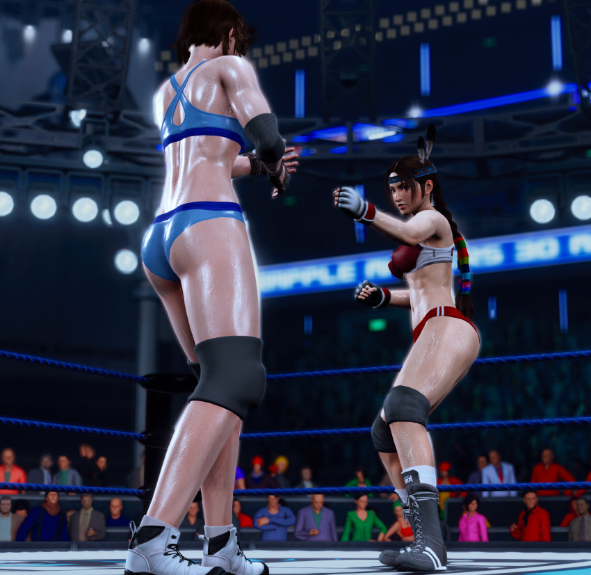 2_girls alluring clothed julia_chang kazama_asuka namco ryonani_fc sports_bra tekken wrestling_ring xwf