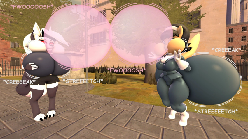 2girls 3d 3d_(artwork) big_ass big_breasts blowing breast_expansion breasts bubble bubblegum butt_expansion crossover expansion female ga-bi17 helluva_boss inflation kitty_katswell loona_(helluva_boss) nickelodeon sfm source_filmmaker t.u.f.f._puppy vivienne_medrano youtube