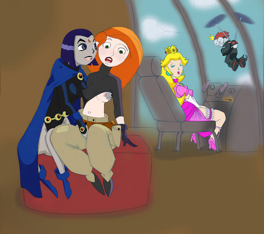 crossover dc dc_comics dcau disney jack_spicer kim_possible kimberly_ann_possible neterg nintendo princess_peach raven_(dc) super_mario_bros. teen_titans xiaolin_showdown yuri