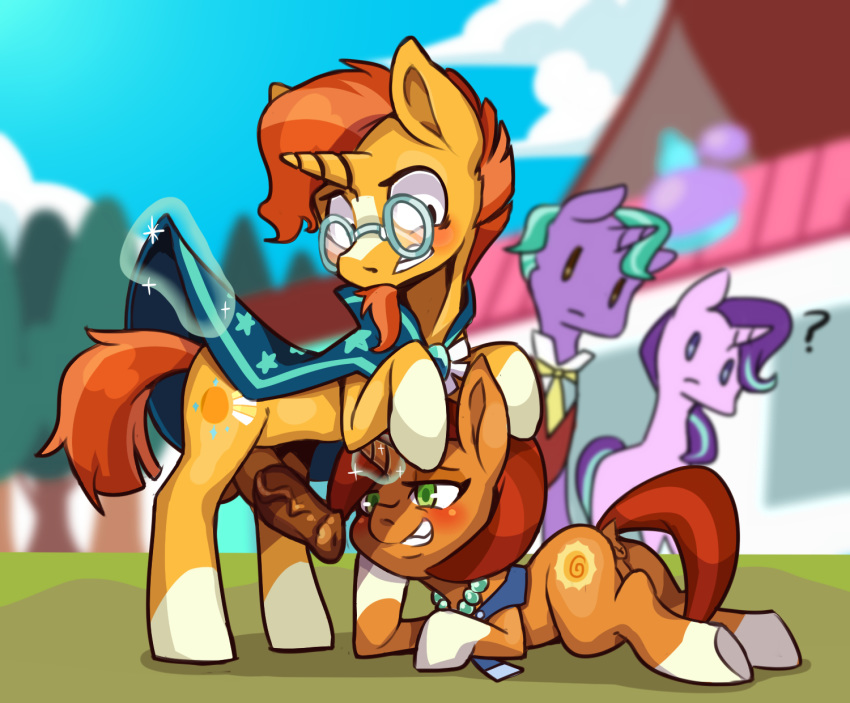 anus ass cutie_mark erection female_unicorn firelight_(mlp) friendship_is_magic glasses horn imminent_incest male_unicorn mother_and_son my_little_pony outdoor outside penis pony starlight_glimmer stellar_flare stellar_flare_(mlp) sunburst_(mlp) tail unicorn