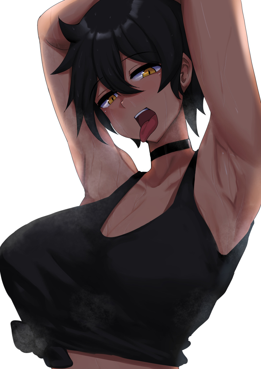 1girl 1girl big_breasts breasts dark-skinned_female dark_skin female_focus high_res kurobe_natsumi_(shiromanta) mature mature_female patreon patreon_paid patreon_reward senpai_ga_uzai_kouhai_no_hanashi short_hair solo_female tagme tomodachi_(tomofanart) yellow_eyes