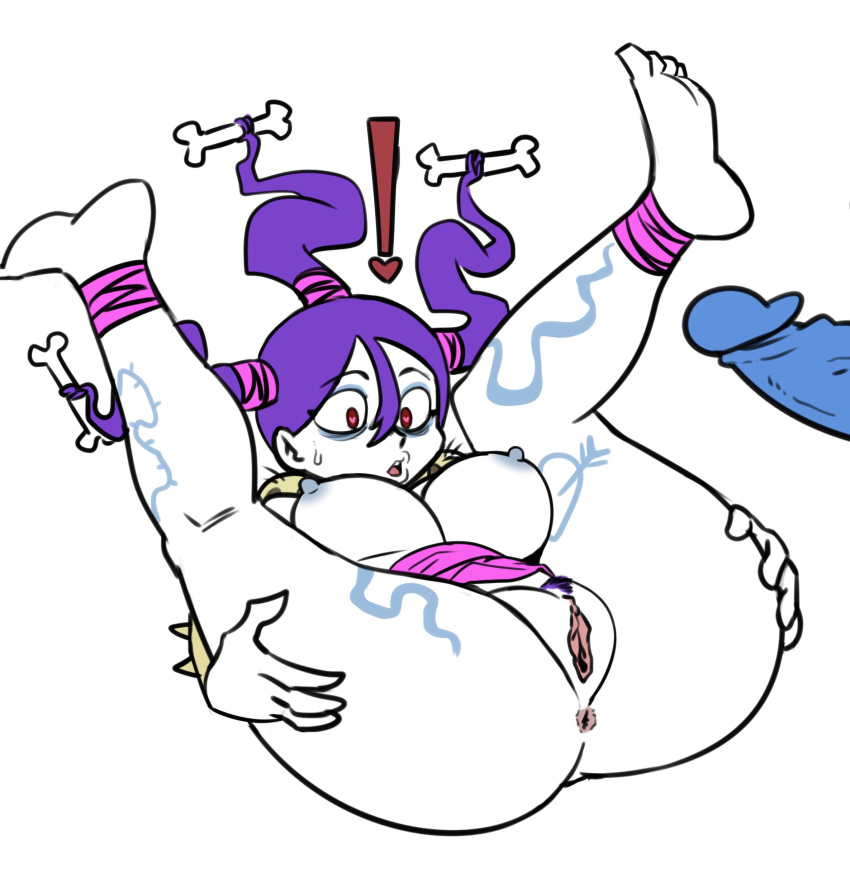 ! 1girl 2019 anus barefoot big_breasts big_mama breasts darkeros nipples offscreen_character penis purple_hair pussy rayman rayman_origins red_eyes spread_legs