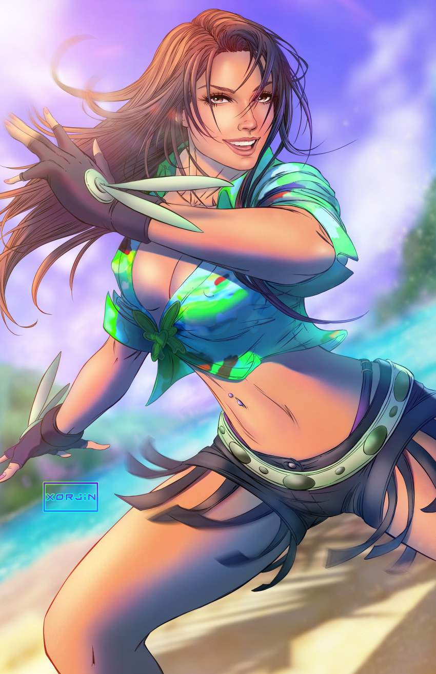 1girl bandai_namco beach big_breasts brazilian brazilian_female breasts christie_monteiro cleavage female_focus female_human female_only female_solo namco namco_bandai outside solo_female solo_focus standing tekken tekken_4 twitter xorjin xorjinart