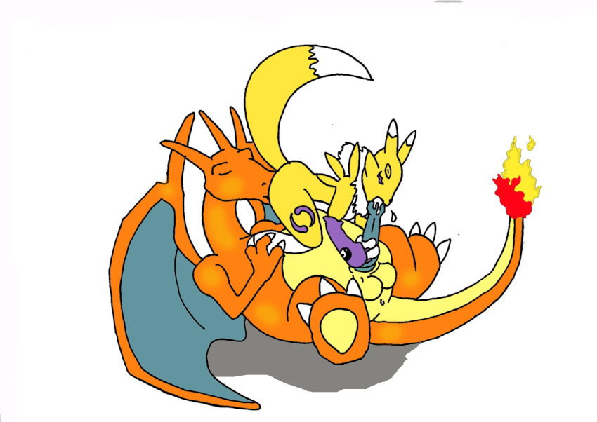 Digimon Charizard Rip Off Xbooru - charizard digimon pokemon renamon white background | 28004