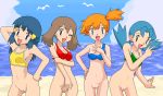 4girls :d ;d alluring aqua_eyes arm arm_up arms art babe bare_arms bare_legs bare_shoulders beach bikini bikini_top bird blue_bikini blue_eyes blue_hair blue_swimsuit blush bottomless breasts brown_hair cleavage cloud crystal crystal_(pokemon) dawn day erect_nipples friends green_bikini green_swimsuit gym_leader hair_ornament hairless_pussy half_updo hand_on_hip haruka_(pokemon) hikari_(pokemon) kasumi_(pokemon) kuro_hopper kusakabe330 legs lineup long_hair looking_at_viewer low_twintails marina marina_(pokemon) may multiple_girls naked_from_the_waist_down nintendo ocean oekaki open_mouth orange_hair photoshop pokemon pokemon_(anime) pokemon_(game) pokemon_gsc pokemon_rgby pokemon_rse pussy red_bikini red_swimsuit seagull short_hair sky small_breasts smile standing swimsuit uncensored v water wink yellow_bikini yellow_swimsuit rating:Explicit score:12 user:rule35