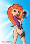 1girl ass blue_background bottomless disney female_only kim_possible kimberly_ann_possible naked_from_the_waist_down simple_background w.means worthy_means rating:Explicit score:9 user:zipp