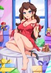 1girl abs big_breasts blue_eyes blush bracelet breasts cleavage donkey_kong donkey_kong_(series) earring erect_nipples feet female_only mario naughty_face nintendo one_shoe pauline princess_peach sigurd_hosenfeld sigurdhosenfeld sitting super_mario super_mario_bros. rating:Questionable score:56 user:Greedwell