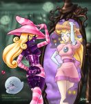 2girls ass ayvuir_blue big_ass big_breasts blonde_hair boo breasts corset elbow_gloves garter_belt gloves hat mirror nintendo panties paper_mario possessed princess_peach purple_skin shadow_queen shadow_queen_peach shadow_siren striped striped_elbow_gloves striped_legwear striped_thighhighs super_mario_bros. thighhighs transformation rating:Explicit score:47 user:tags