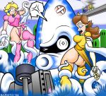 2girls ass barsto_(artist) blonde_hair blooper bowser brown_hair hair koopa_troopa luigi mario multiple_girls nintendo princess_daisy princess_peach super_mario_bros. tentacle thong torn_clothes rating:Explicit score:15 user:loner