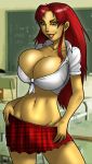 alien attractive_look belly big_breasts breasts cleavage dc_comics flirt hair huge_breasts lipstick midriff most_body navel school_girl school_uniform starfire teen_titans teeth wilko rating:Questionable score:83 user:ShadowKing11