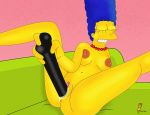 blue_hair blue_pubic_hair dildo marge_simpson pearls the_simpsons topflite yellow_skin rating:Explicit score:3 user:toonhunter