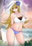 alexis_rhodes alluring beach big_breasts bikini blonde_hair cards gold_eyes holding_breasts hoop_earrings konami pearl_necklace sun_hat yu-gi-oh! yu-gi-oh!_gx rating:Questionable score:9 user:8008135