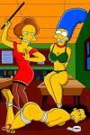 3girls blue_hair bondage claudia-r edna_krabappel gag marge_simpson multiple_girls pearls red_dress ruth_powers spank the_simpsons yellow_skin rating:Explicit score:30 user:MegaAgathor