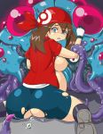 0k0j0 ass bike_shorts blue_eyes breasts brown_hair clenched_teeth egg egg_laying eggs haruka_(pokemon) huge_ass latex nintendo pokemon pregnant red_eyes saliva stomach_bulge sweat tears teeth tentacle tentacruel rating:Explicit score:22 user:Moonreker