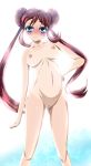 1girl :3 bare_shoulders blue_eyes blush breasts brown_hair cleft_of_venus collarbone double_bun double_buns female hand_on_hip high_res legs long_hair looking_at_viewer mei_(pokemon) navel nintendo nipples nude pokemon pokemon_(game) pokemon_bw pokemon_bw2 pose pregnant pubic_hair pussy smile solo tan tan_line tanline thighs twin_tails twintails uncensored yang_meiling rating:Explicit score:10 user:loner