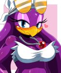 anthro avian beak big_breasts bird blue_eyes blush breasts cleavage cute eyewear female glasses heart looking_at_viewer sega smile sonic_riders sssonic2 swallow_(bird) wave_the_swallow rating:Questionable score:15 user:Moonreker