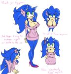  anthro ass big_breasts blue_hair breasts crossgender cuisine english_text female green_eyes hair hedgehog looking_at_viewer nipples pussy sega sonic_the_hedgehog text  rating:explicit score: user:moonreker