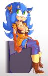  anthro big_breasts blue_hair breasts cleavage crossgender cuisine female green_eyes hair hedgehog long_hair sega sonic_(series) sonic_the_hedgehog  rating:safe score: user:moonreker