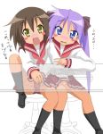 2girls blue_eyes blush brown_hair computer computer_keyboard computer_mouse fang feet fingering footwear hair hand_in_panties hiiragi_kagami kagami_hiiragi keyboard kusakabe_misao long_hair lucky_star masturbation misao_kusakabe mouse multiple_girls mutual_masturbation panties pantyshot pornography purple_eyes purple_hair ribbon ribbons school_uniform see-through serafuku short_hair socks text translated twin_tails twintails underwear va watching_porn yellow_eyes yuri rating:Questionable score:13 user:SimsPictures