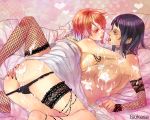 2girls bad_id big_breasts black_hair breasts bukkake cum earrings elbow_gloves fishnet_legwear fishnet_stockings fishnets gloves heart jewelry jinnai_tsukasa large_breasts leg_garter legwear multiple_girls nami nami_(one_piece) necklace nico_robin one_piece orange_hair panties stockings tattoo thighhighs underwear yuri rating:Explicit score:7 user:SimsPictures