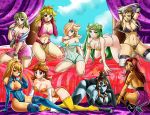 alluring big_breasts blonde_hair blue_eyes breasts brown_hair crossover crown green_eyes green_hair harem jadenkaiba jadenkaiba_(artist) kid_icarus lingerie malon metroid midna nintendo ocarina_of_time palutena princess_daisy princess_peach princess_zelda purple_eyes red_eyes rosalina samus_aran skyward_sword super_mario_bros. the_legend_of_zelda twilight_princess yuri rating:Questionable score:56 user:ShadowKing11