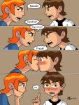 angry ben_10 ben_tennyson blush brown_hair comic ear_piercing earrings funny green_eyes gwen_tennyson jk kissing love orange_hair short_hair shy smile surprise rating:Questionable score:155 user:zipp