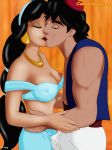 aladdin aladdin_(series) alluring balcony breasts cartoonvalley.com closed_eyes disney erect_nipples_under_clothes erection_under_clothes eyebrows helg_(artist) kissing princess_jasmine watermark web_address web_address_without_path rating:Explicit score:12 user:mmay