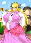 animal_ears animal_tail big_breasts blonde_hair blue_eyes breasts princess_peach raccoon_ears raccoon_tail solo super_mario_bros. ymbk rating:Questionable score:4 user:ShadowKing11