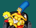 blue_hair garter_belt lingerie lisa_simpson marge_simpson mom_daughter mother_and_daughter pearls slap spanking stockings the_simpsons yellow_skin rating:Explicit score:30 user:toonhunter