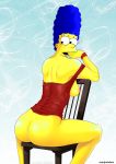 big_breasts blue_hair marge_simpson on_chair sideboob the_simpsons yellow_skin rating:Explicit score:10 user:rascal