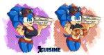  1girl 2015 big_breasts breasts cleavage clothed clothing crossgender cuisine flashing food furry hedgehog mammal pizza sega sonic_the_hedgehog  rating:questionable score: user:furry_love