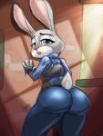 1girl 1girl anthro ass clothing cogbrony disney furry high_res judy_hopps lagomorph mammal presenting rabbit seductive uniform zootopia rating:Questionable score:27 user:Furry_Love