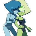 blonde_hair blue_hair blue_skin breast cartoon_network covering gems green_skin lakilolom lapis_lazuli lapis_lazuli_(steven_universe) panties peridot peridot_(steven_universe) steven_universe swimsuit tagme yuri rating:Questionable score:28 user:Abbsdextroyer