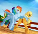 2girls applejack ass blush cutie_mark female female_only friendship_is_magic furry futa_with_female futanari mane my_little_pony pussy rainbow_dash squirting you_gonna_get_raped rating:Explicit score:3 user:unknowmoney23