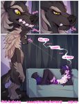 1girl aardwolf aardy ambiguous_gender anthro canine clothed clothing comic dialogue duo furry herraardy hyena lying mammal nude panties rude_awakening_(herraardy) sofa sound_effects teeth text underwear web_address were werewolf wolf yellow_eyes rating:Explicit score:5 user:Furry_Love