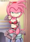 amy_rose animal_ears arm_behind_head arm_gloves bbmbbf bra club garter garter_belt green_eyes headband mobius_unleashed palcomix pink_fur pink_hair saturday_night_fun_2.5 sega sitting smile sonic_(series) sonic_the_hedgehog_(series) stockings tail rating:Questionable score:1 user:waverun